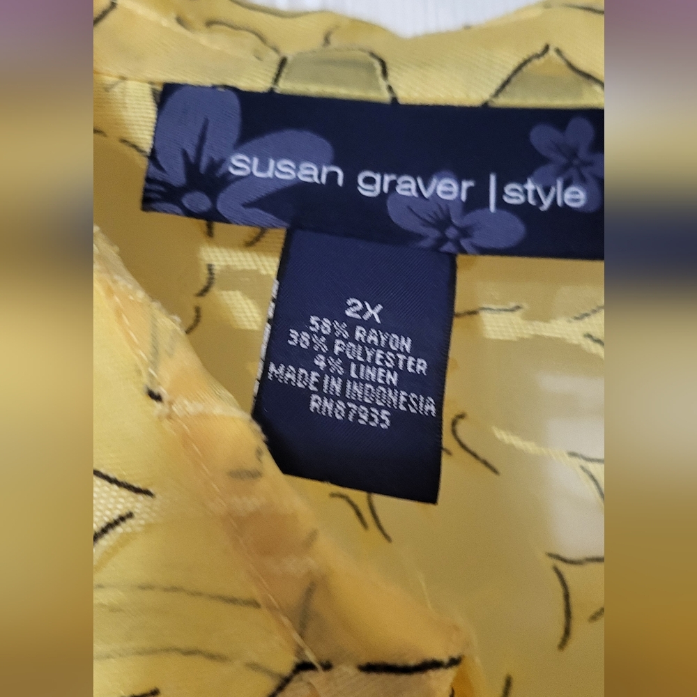 Susan Graver Sheer Yellow Zip Up Floral Print Top - Picture 2 of 6
